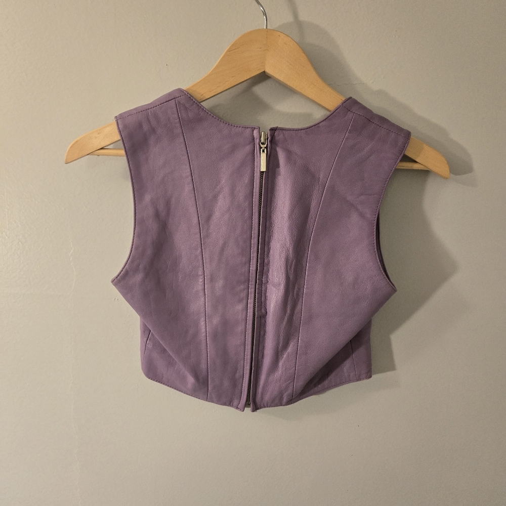 Rare Pelle Studio by Wilsons Leather Purple Leather Crop Top Bustier Tank 90s XS - Picture 4 of 11